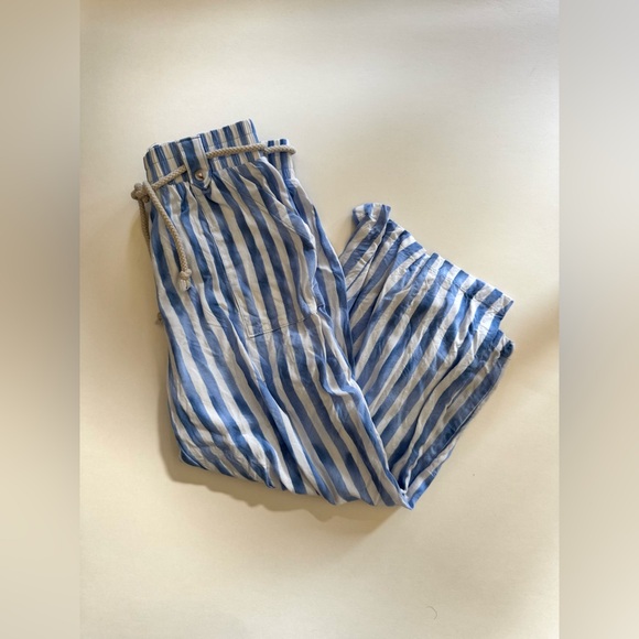 btween Other - btween Girls Light Blue and White Striped Wide Leg Pants